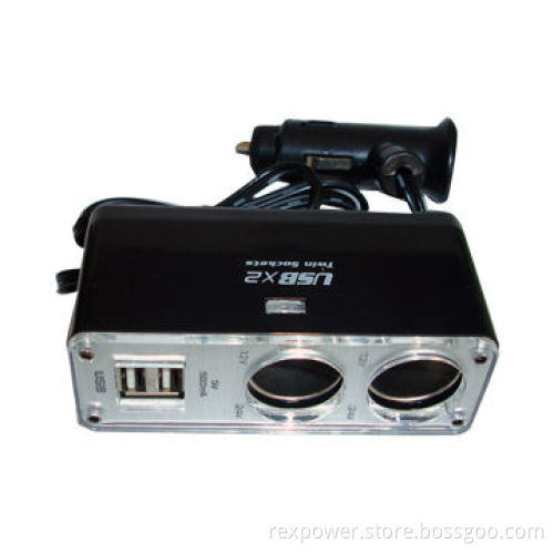Two-dragged Cigarette Lighter Charger with 12 to 24V Input Voltage and Double USB Ports